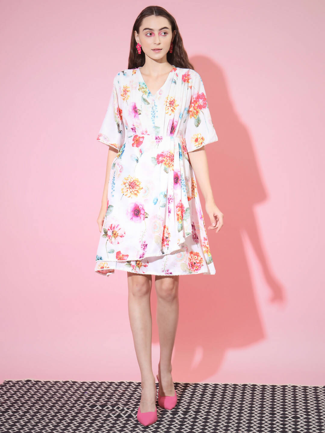 Myshka Women's Multi Floral Printed Empire Dress - Distacart