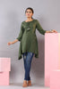 Juniper Women Olive Rayon Solid Asymmetric Kurta - Distacart