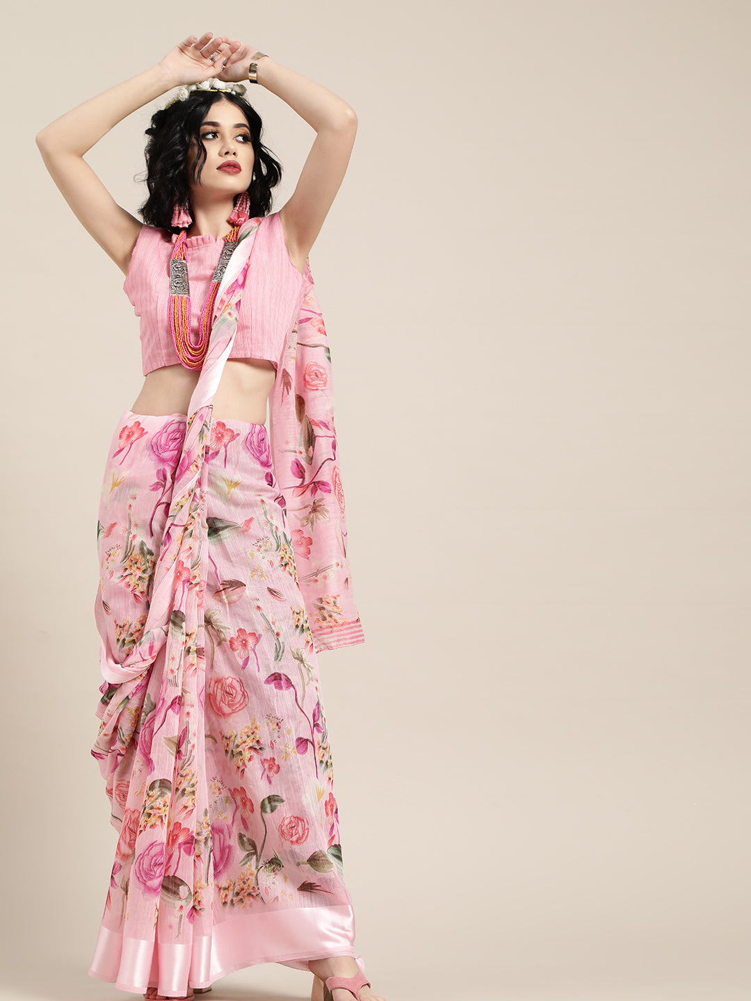 Saree Mall Pink Printed Saree - Distacart