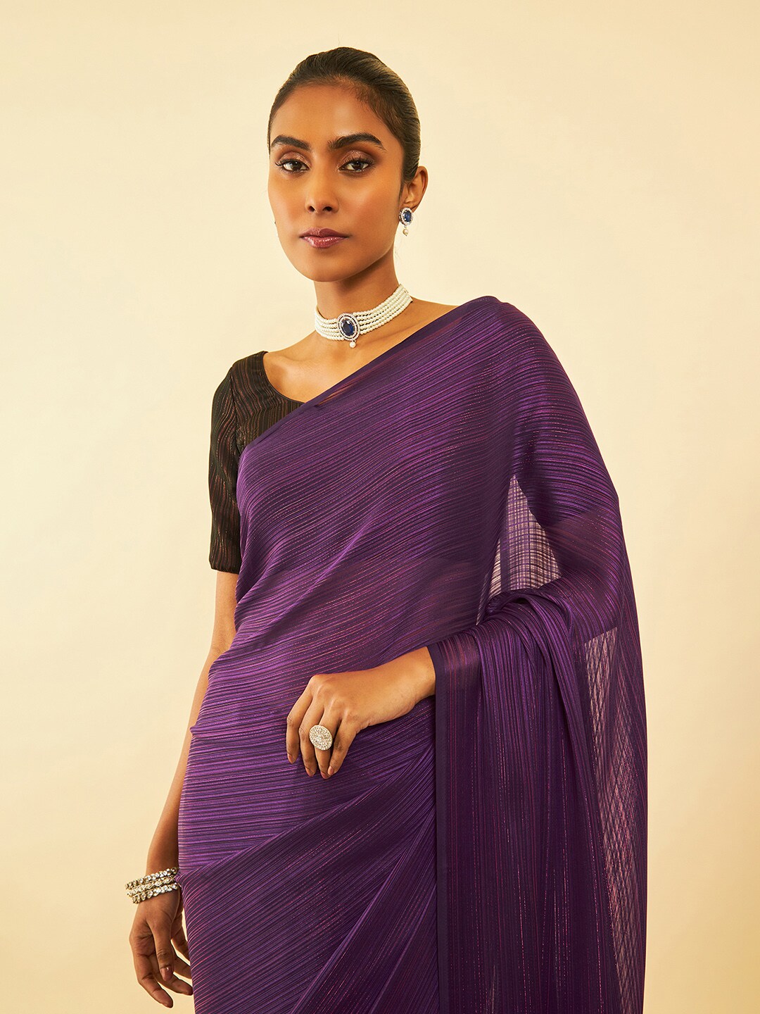 Soch Embellished Pure Chiffon Fusion Saree - Distacart