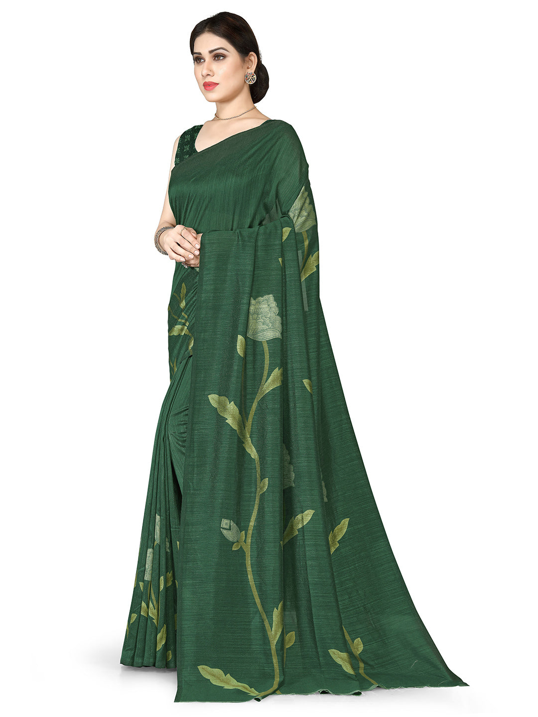 Kalini Green & Lime Green Floral Vichitra Silk Saree - Distacart