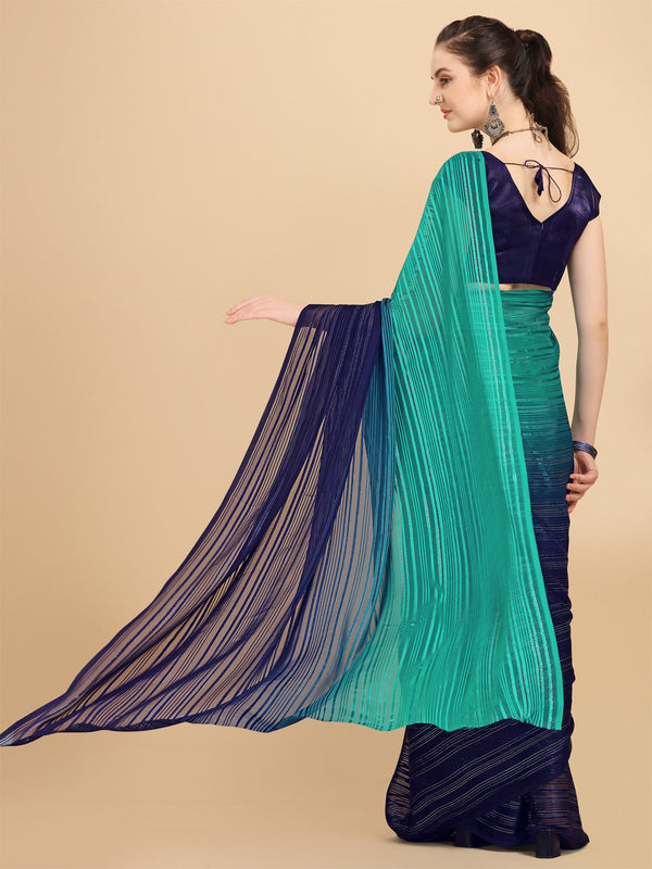 Kalini Blue Striped Zari Saree - Distacart