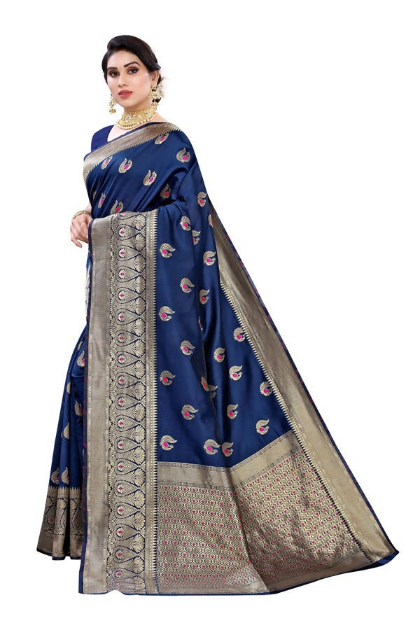 Vamika Banarasi Jacquard Weaving Blue Saree (Siri Blue)