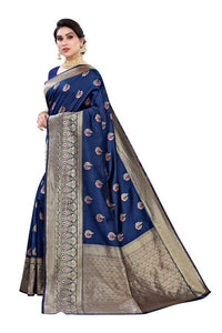 Thumbnail for Vamika Banarasi Jacquard Weaving Blue Saree (Siri Blue)