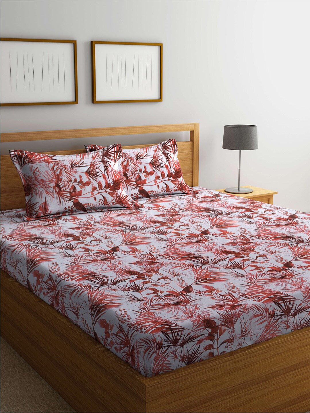 BOMBAY DYEING Serenita Brown Printed Cotton 144 TC Queen Bedsheet with 2 Pillow Covers - Distacart