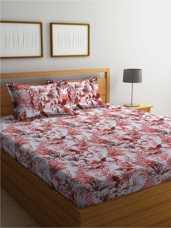 BOMBAY DYEING Serenita Brown Printed Cotton 144 TC Queen Bedsheet with 2 Pillow Covers - Distacart
