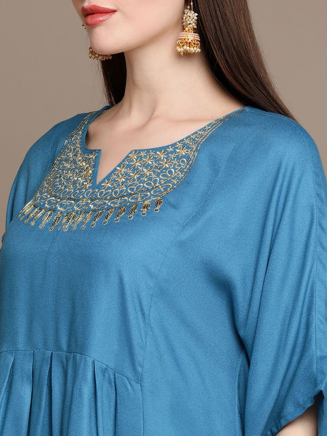 HERE&NOW Floral Embroidered Sequined Kaftan Kurti with Dhoti Pants - Distacart