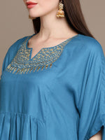 Thumbnail for HERE&NOW Floral Embroidered Sequined Kaftan Kurti with Dhoti Pants - Distacart