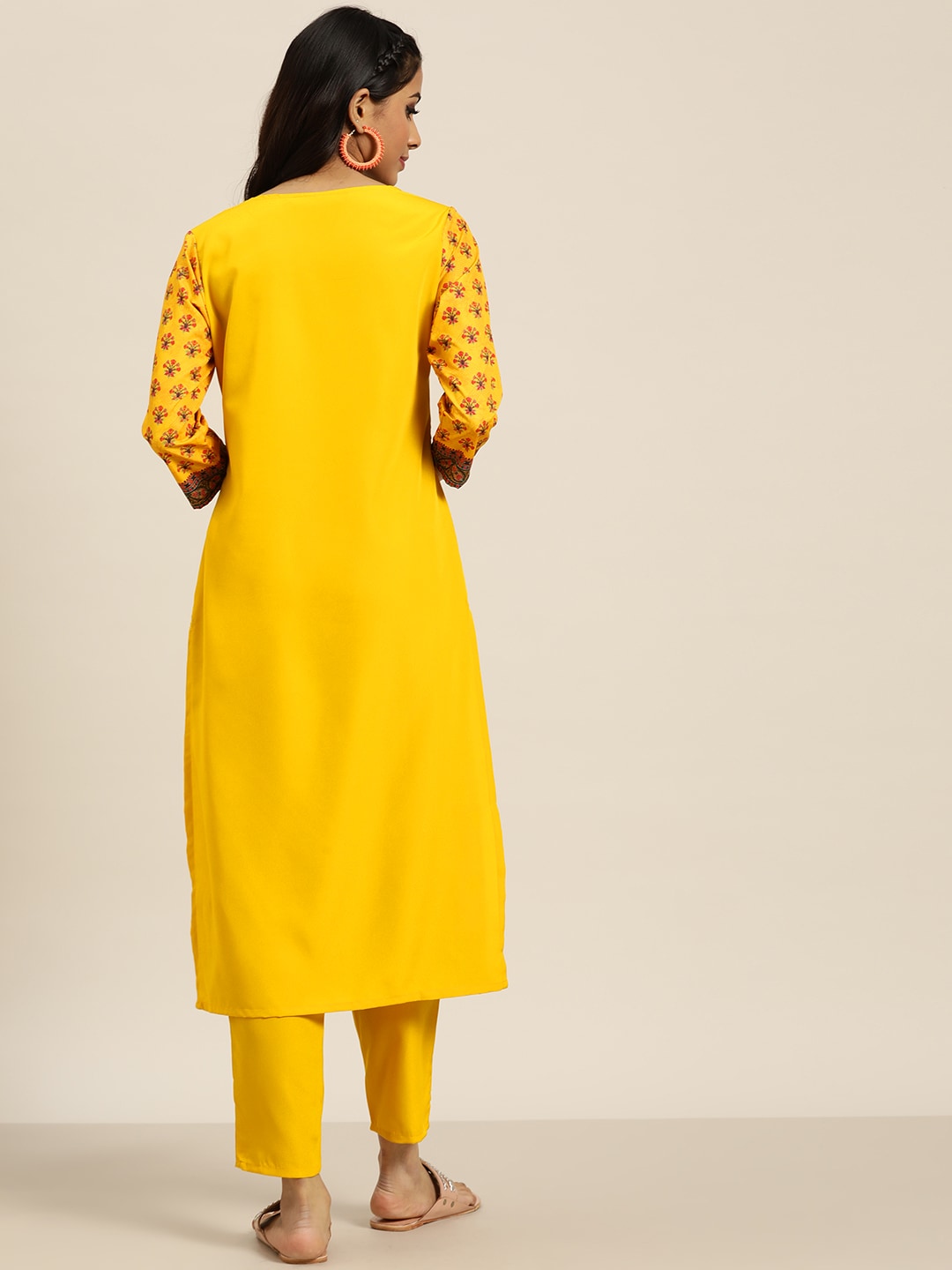 Sangria Women Yellow Ethnic Motifs Printed Kurta with Trousers - Distacart