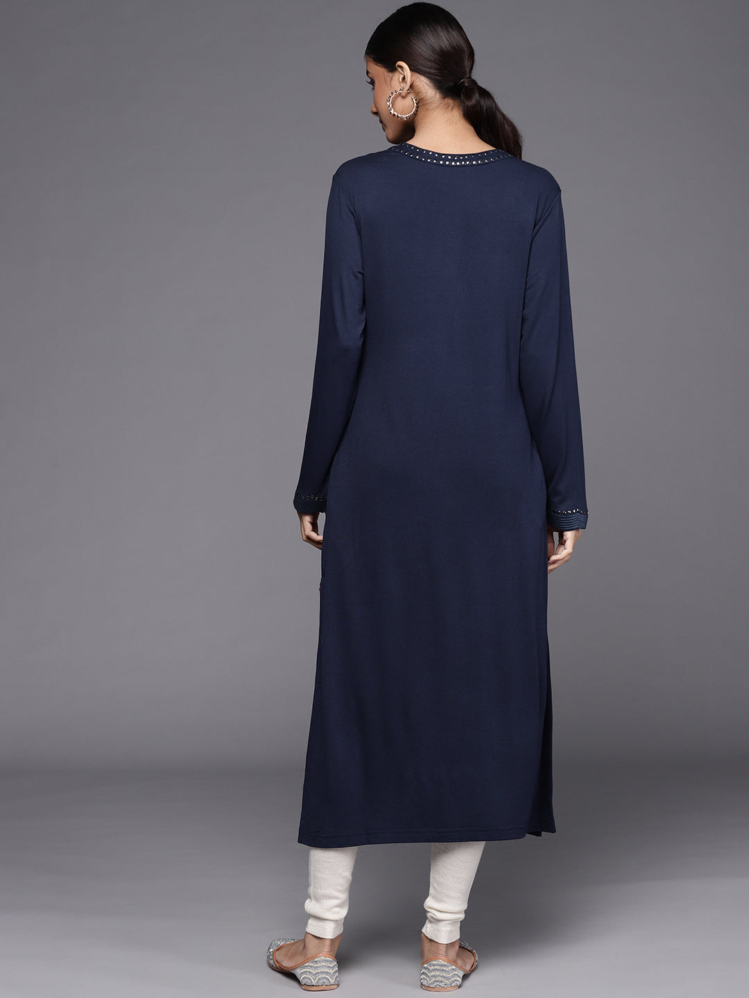 Biba Women Navy Blue Solid Kurta - Distacart