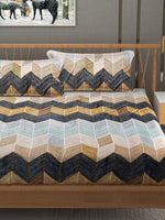 Thumbnail for Stylespace by Isha Grey & Blue Geometric Velvet 330 TC King Bedsheet with 2 Pillow Covers - Distacart