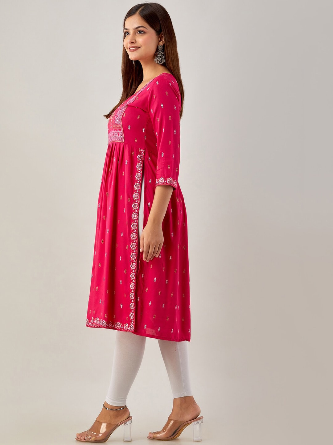 Kalini Ethnic Motifs Printed Mirror Work Kurta - Distacart