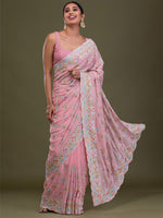 Thumbnail for Koskii Floral Embroidered Beads and Stones Saree - Distacart