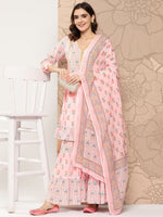Thumbnail for Kalini Floral Printed Gotta Patti Pure Cotton Kurta with Sharara & Dupatta - Distacart