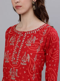 Thumbnail for Ishin Women Red Embroidered Kurta with Sharara & Dupatta - Distacart