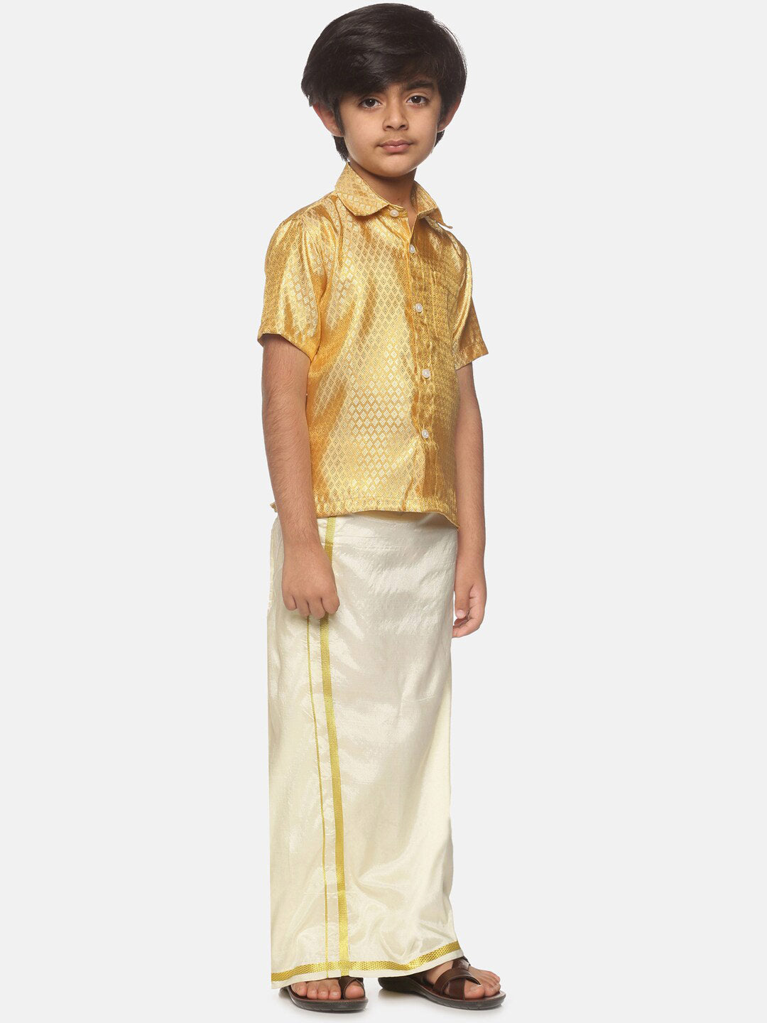 Sethukrishna Boys Gold-Toned Shirt with Dhoti - Distacart