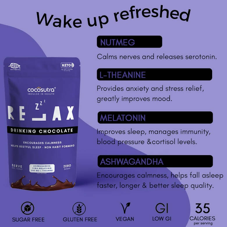 Cocosutra Lite - Relax - Sugar Free Drinking Chocolate Mix - Distacart