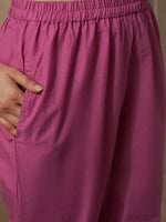 Thumbnail for Sangria Mauve Embroidered Straight Pure Cotton Kurta With Trouser & Dupatta - Distacart