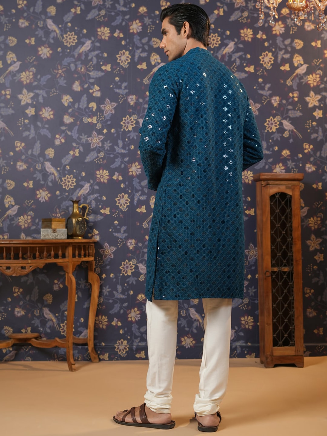 House of Pataudi Ethnic Motifs Embroidered Sequinned Straight Kurta With Churidar - Distacart
