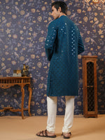 Thumbnail for House of Pataudi Ethnic Motifs Embroidered Sequinned Straight Kurta With Churidar - Distacart