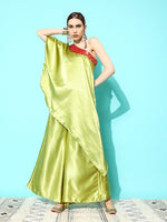 Thumbnail for InWeave Women's Olive Red Brocade Satin Oneshoulder Kurta Set - Distacart