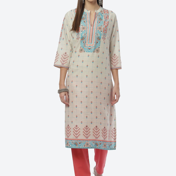 Biba Women Beige Ethnic Printed Regular Kurta - Distacart