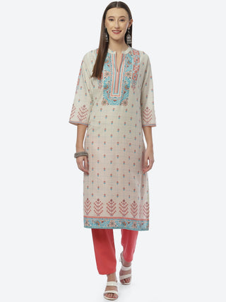 Biba Women Beige Ethnic Printed Regular Kurta - Distacart
