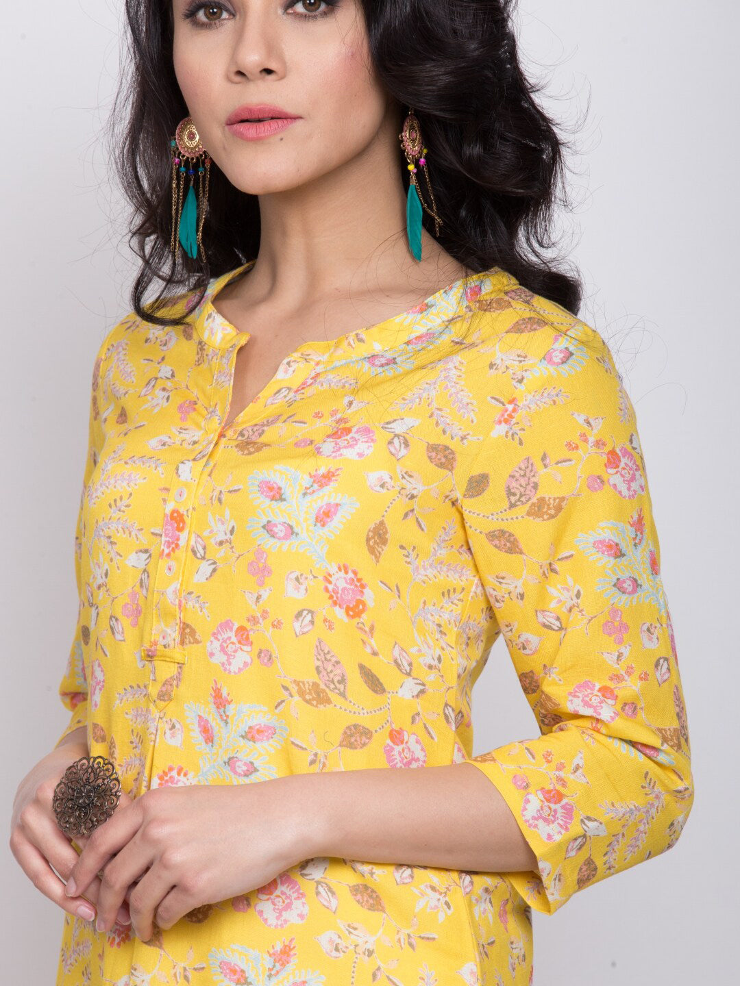 Biba Women Yellow Printed Straight Kurta - Distacart