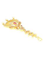 Thumbnail for Yellow Chimes Women Gold -Toned Pink & White American Diamond Studded Handcrafted Maang Tikka - Distacart