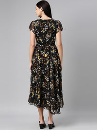 Thumbnail for Souchii Women Black Floral Chiffon Maxi Dress - Distacart
