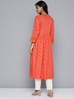 Thumbnail for HERE&NOW Women Orange Ethnic Motifs Printed Kurta - Distacart