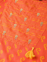 Thumbnail for Sangria Women Orange & Yellow Printed Kurta with Trousers - Distacart