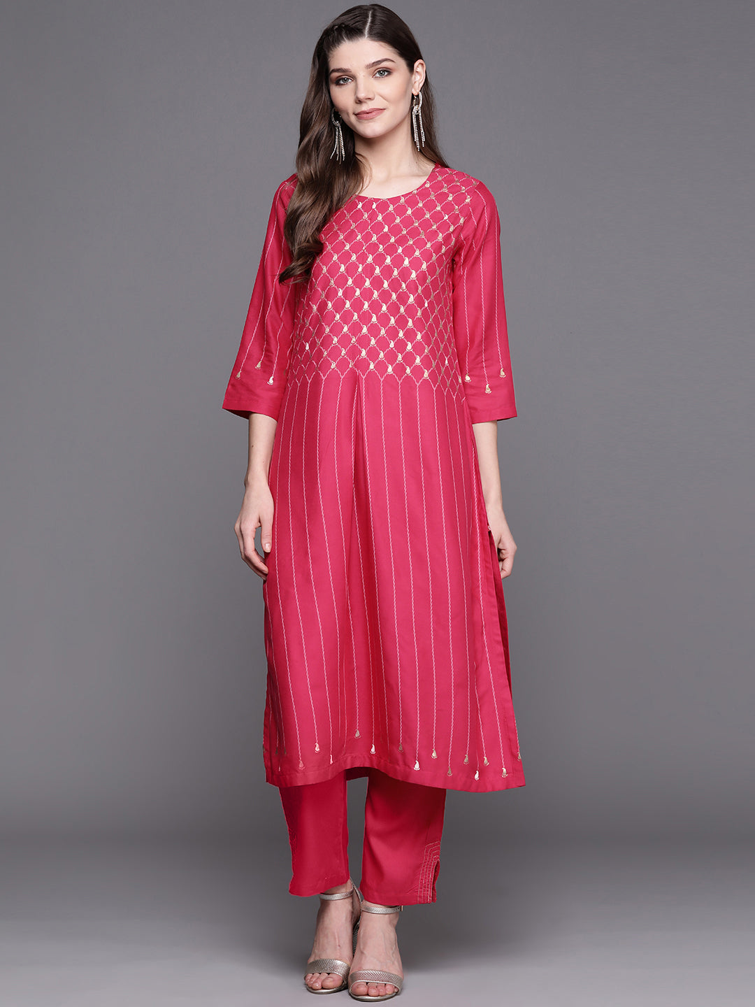 Biba Women Magenta Printed Kurta with Trousers - Distacart