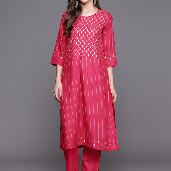 Biba Women Magenta Printed Kurta with Trousers - Distacart