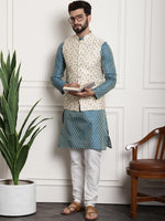 Thumbnail for Sojanya Men Blue Ethnic Motifs Kurta with Pyjamas & Nehru Jacket - Distacart