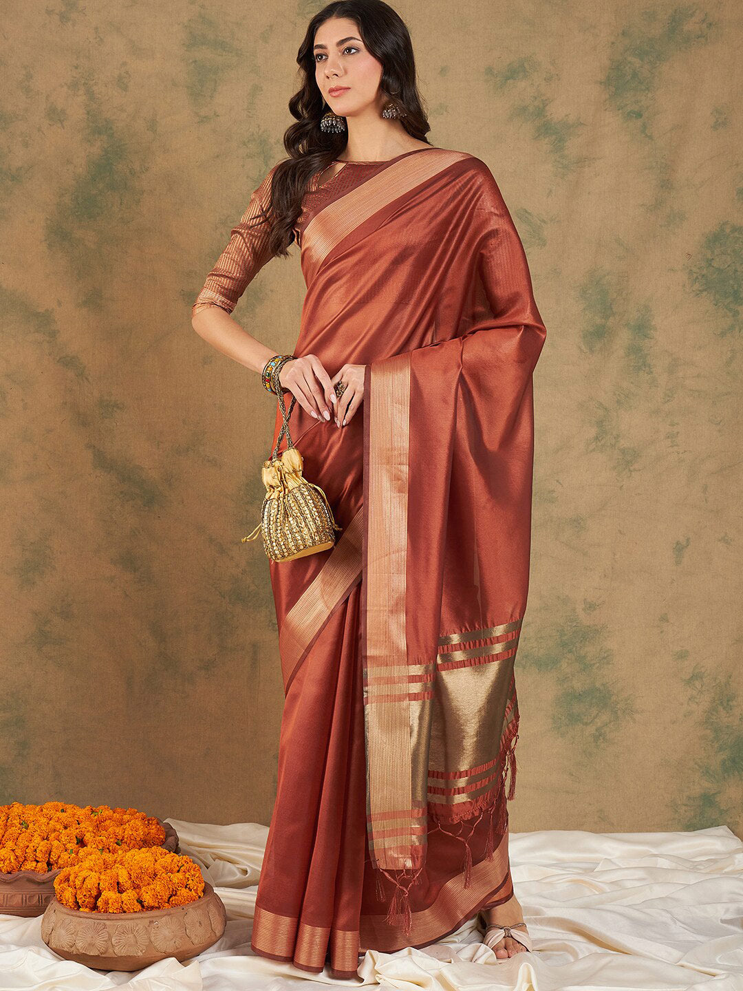 Sangria Woven Design Organza Sarees - Distacart