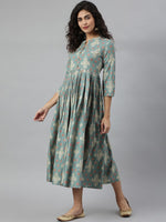 Thumbnail for Kalini Women Turquoise Blue & Beige Ethnic Motifs Printed Anarkali Kurta - Distacart