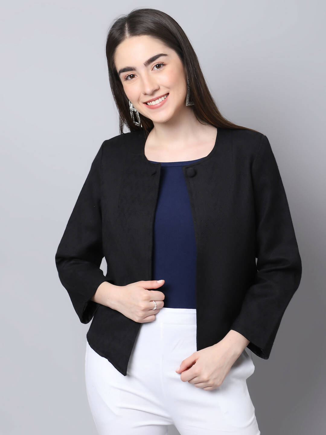 Even Apparels Black 100% Viscose Open Front Statement Women's Jacket - Distacart