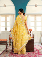 Thumbnail for Tikhi Imli Yellow Ethnic Motifs Beads and Stones Embroidered Saree - Distacart