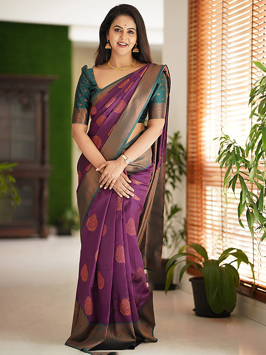 Kalini Ethnic Motif Woven Design Zari Pure Silk Kanjeevaram Saree - Distacart