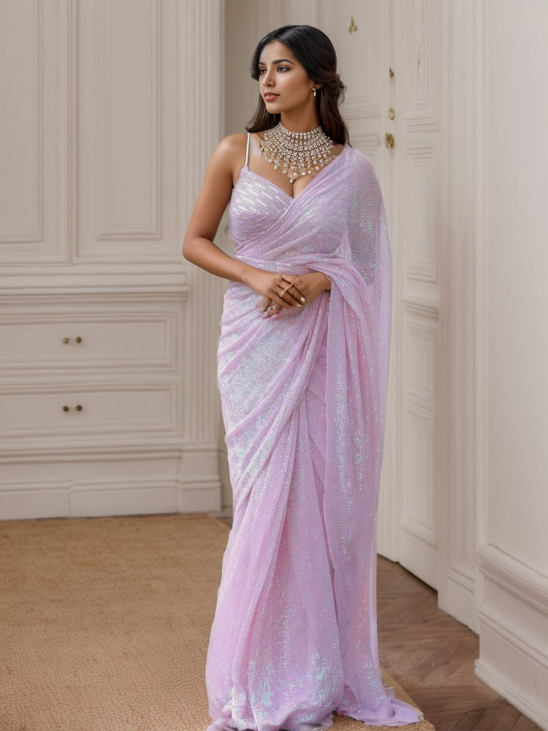 Kalini Embellished Sequinned Pure Georgette Saree - Distacart