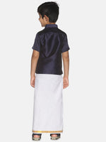 Thumbnail for Sethukrishna Boys Navy Blue & White Shirt with Dhoti - Distacart