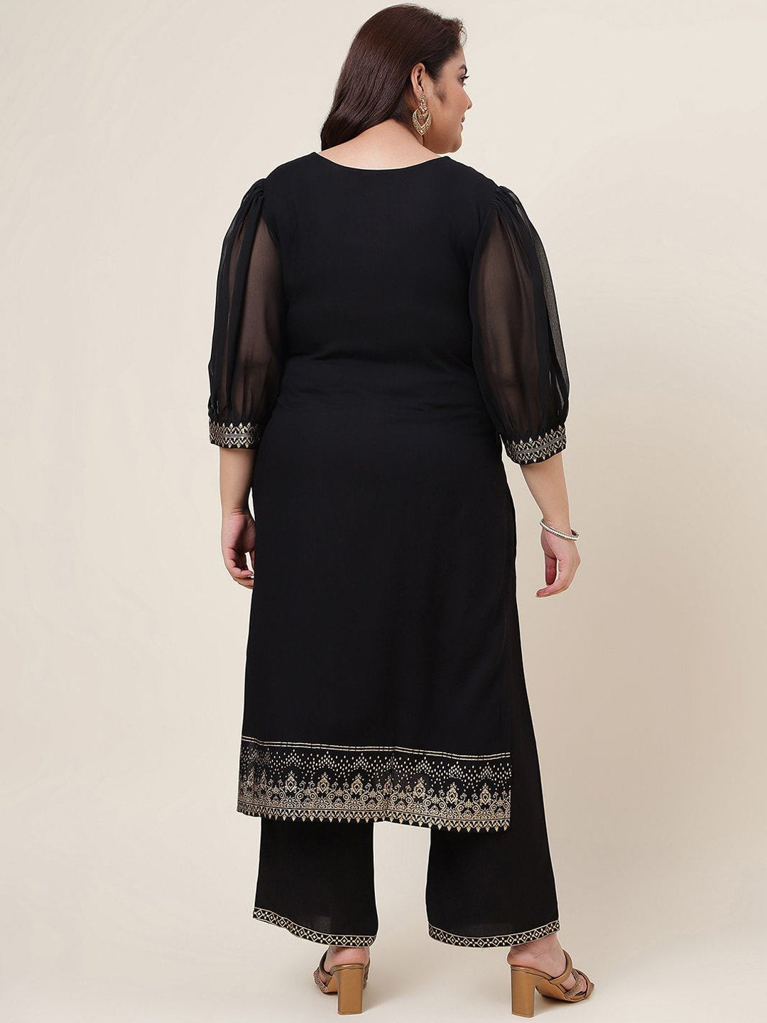 Kalini Ethnic Motifs Printed Puff Sleeves Silk Cotton Kurta - Distacart