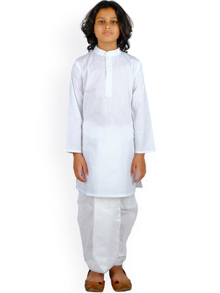 Sethukrishna Boys White Angrakha Pure Cotton Kurta With Dhoti Pants - Distacart