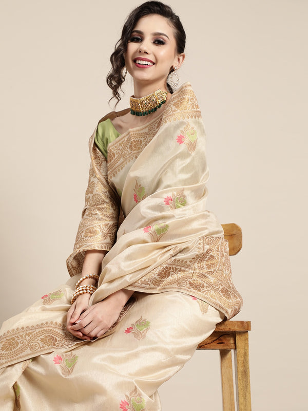 Saree Mall Ethnic Motifs Silk Blend Saree with Woven Design border - Distacart