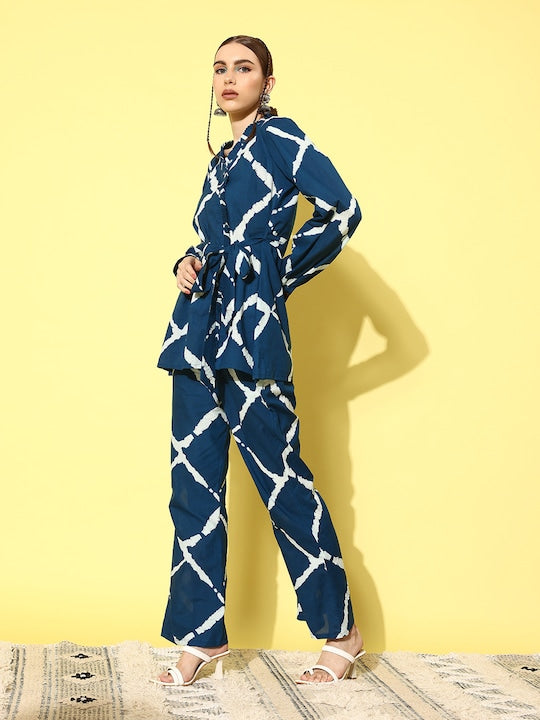 InWeave Women's Indigo Criss Cross Belted Coord Set - Distacart