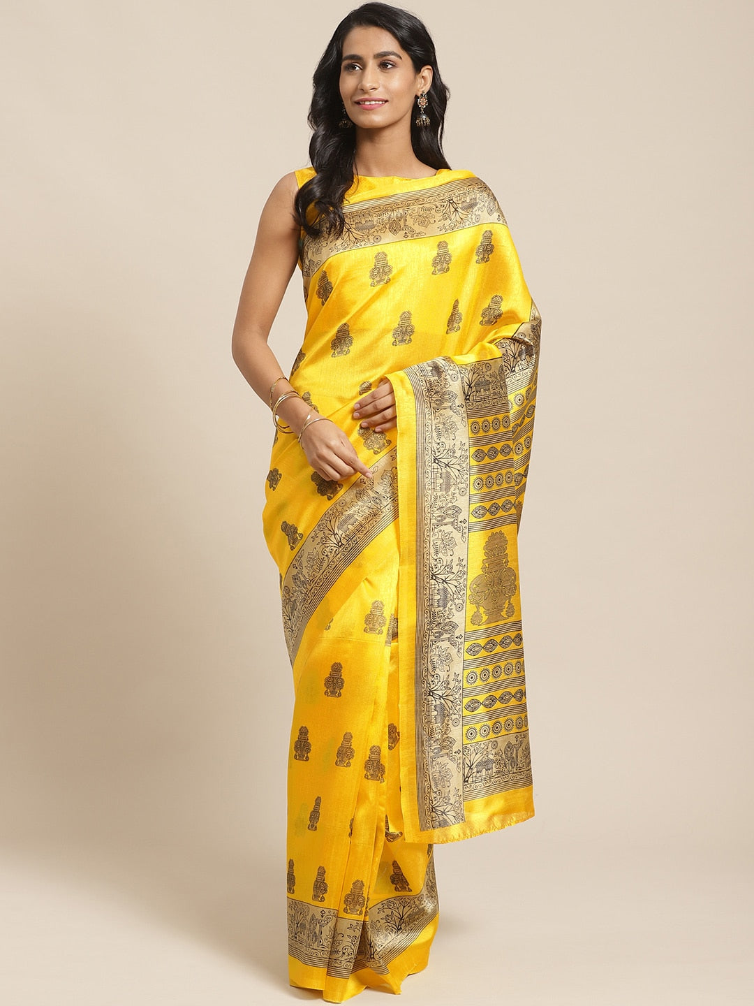 Saree Mall Yellow & Beige Printed Saree - Distacart