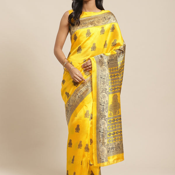 Saree Mall Yellow & Beige Printed Saree - Distacart