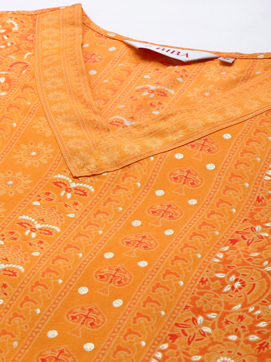 Biba Women Mustard Yellow & White Ethnic Motifs Printed Kurta - Distacart