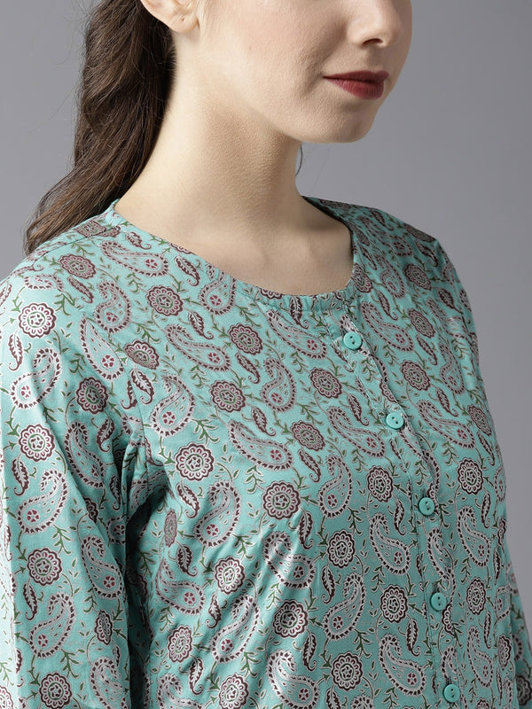 HERE&NOW Women Blue & Brown Printed Kurta with Palazzos & Dupatta - Distacart
